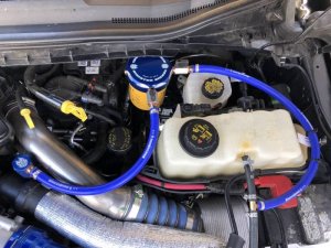 Ford F-350 Coolant Filtration System - Engine Mount - Sinister Diesel - Sinister Blue - `17-`19